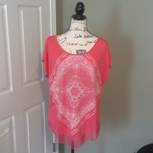 Coral and white top